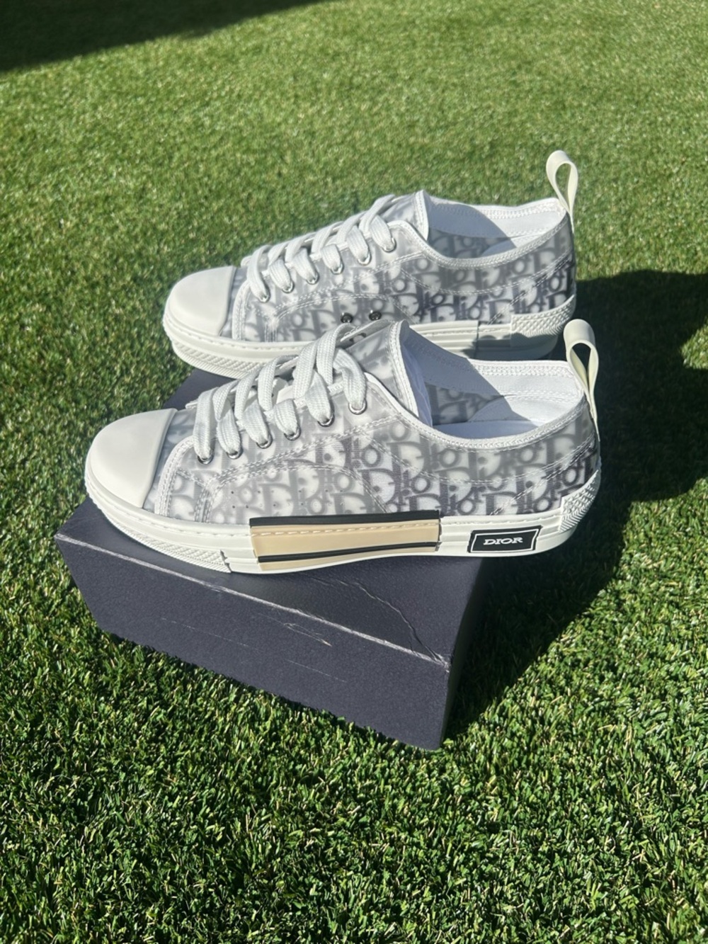 Dior White and Gray Oblique Low-Top Sneakers